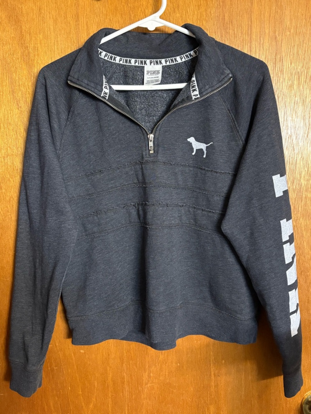 PINK Victoria's Secret Charcoal Half-Zip Pullover with White PINK logo